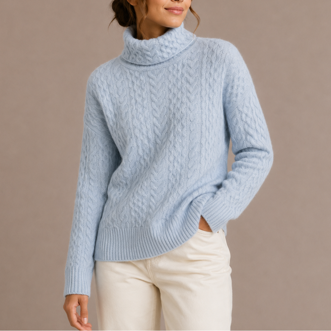 Elowen Chunky Cable-Knit Turtleneck Sweater