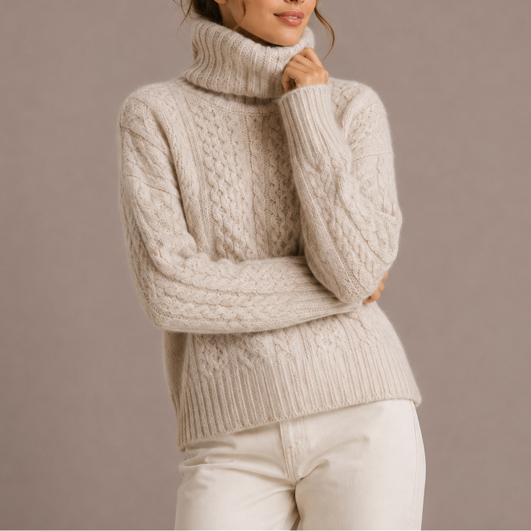 Elowen Chunky Cable-Knit Turtleneck Sweater