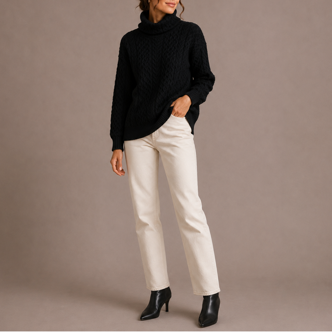 Elowen Chunky Cable-Knit Turtleneck Sweater