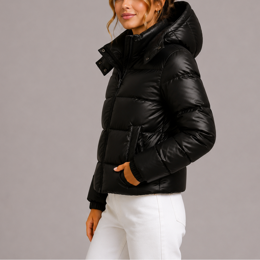 Elowen Glossy Hooded Quilted Puffer Jacket