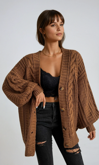 Elowen Oversized Chunky Cable-Knit Cardigan