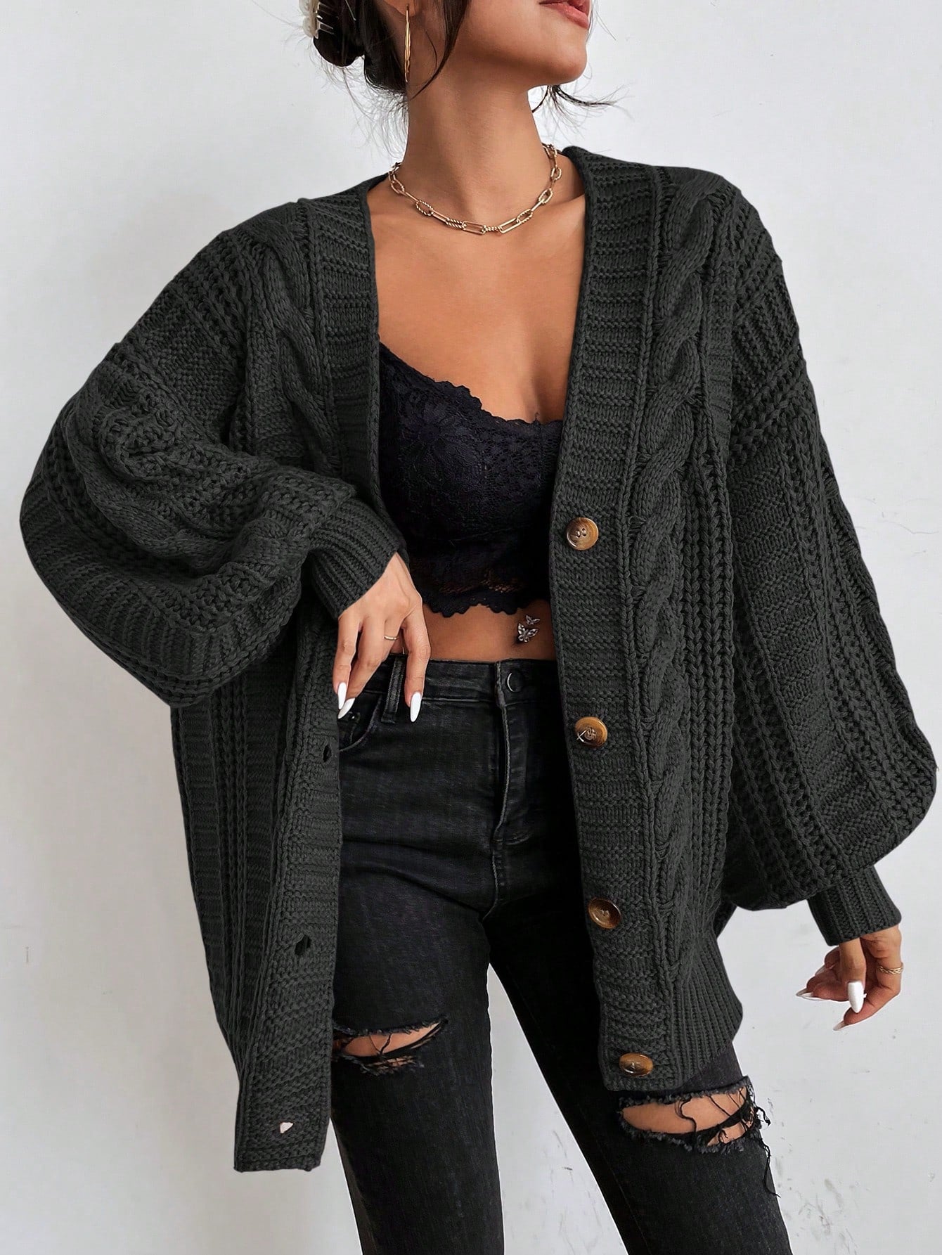 Elowen Oversized Chunky Cable-Knit Cardigan