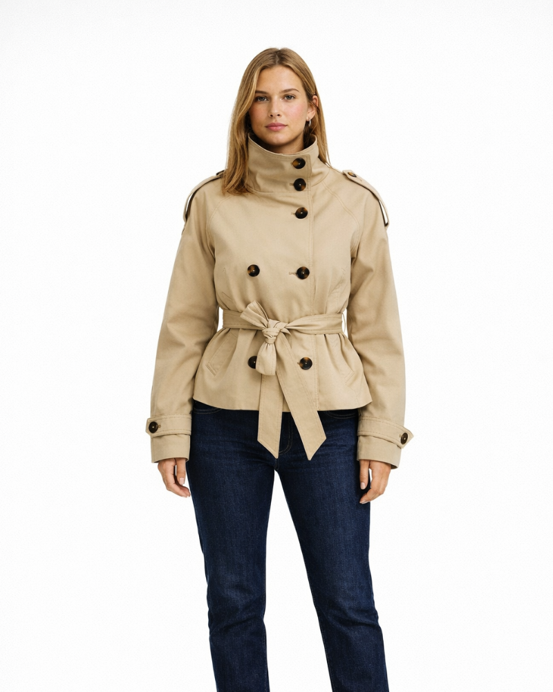 Elowen Short Belted High-Neck Trench Jacket