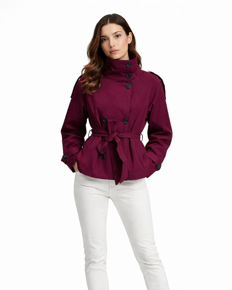 Elowen Short Belted High-Neck Trench Jacket