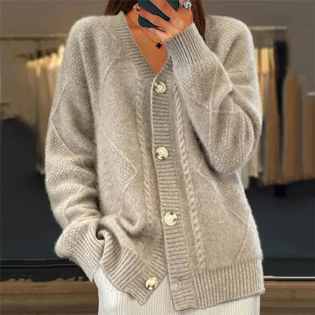 Elowen Textured Cable-Knit Button Cardigan