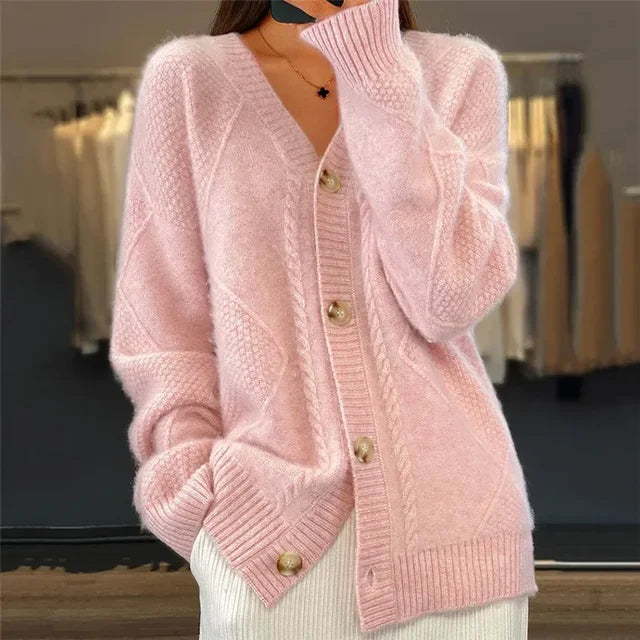 Elowen Textured Cable-Knit Button Cardigan