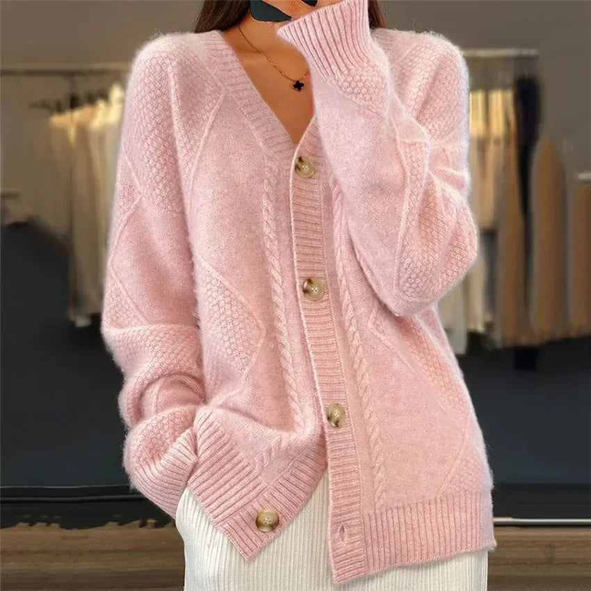 Elowen Textured Cable-Knit Button Cardigan
