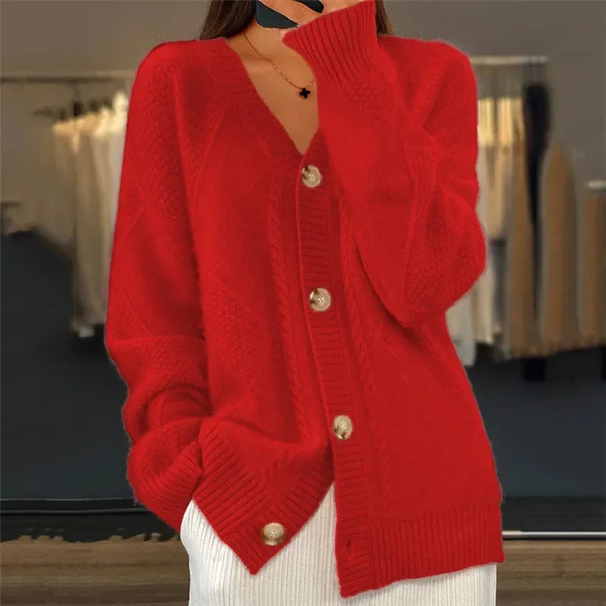 Elowen Textured Cable-Knit Button Cardigan