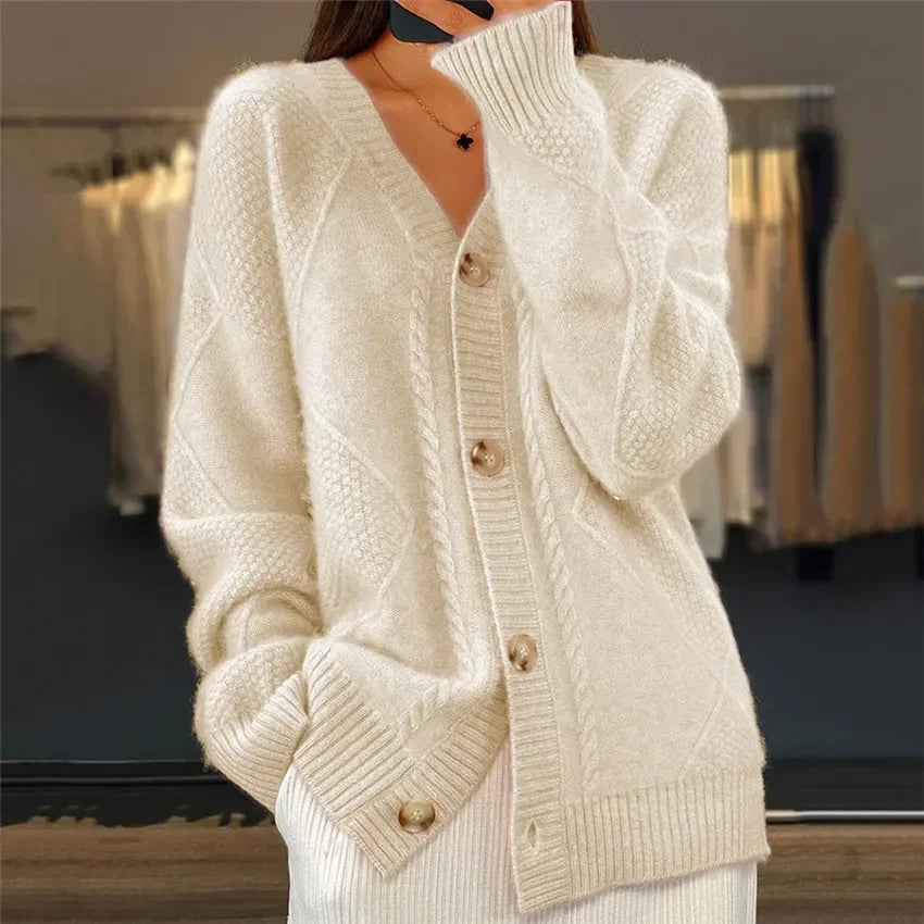 Elowen Textured Cable-Knit Button Cardigan