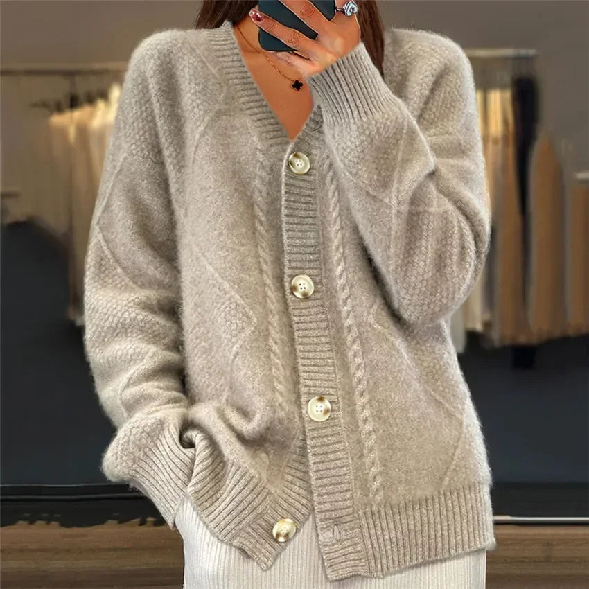 Elowen Textured Cable-Knit Button Cardigan