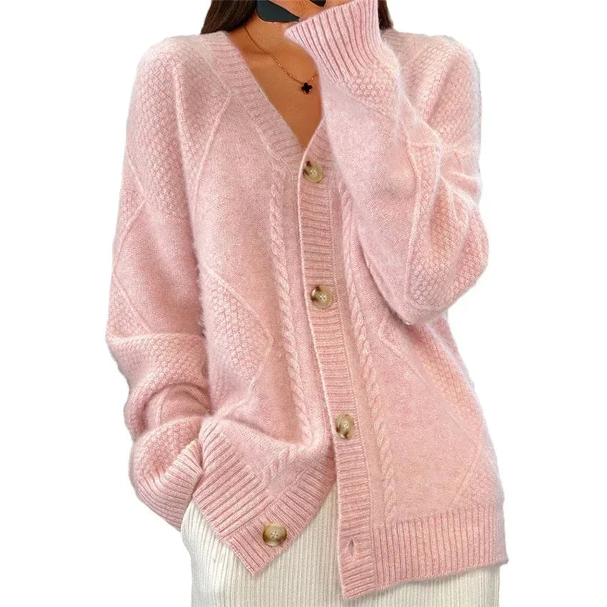 Elowen Textured Cable-Knit Button Cardigan
