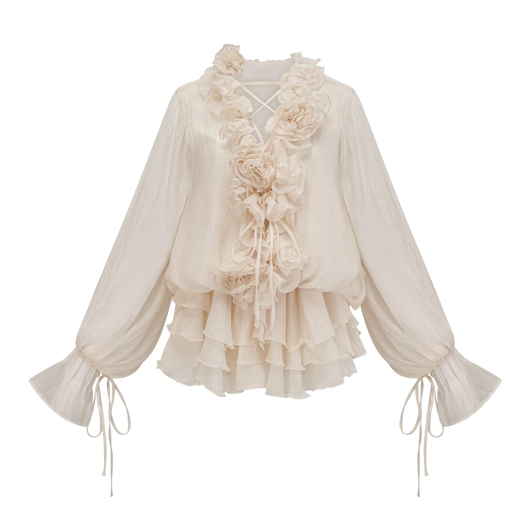 Elowyn Floral Ruffle Mini Dress Sheer Sleeve