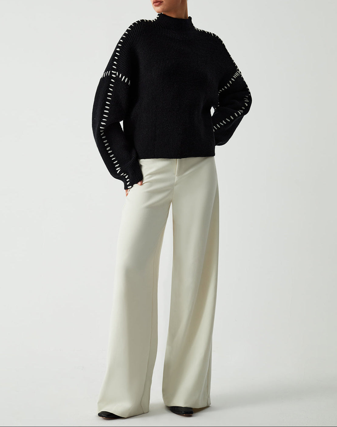 Elowyn Oversized Contrast Stitch Knit Sweater
