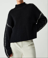 Elowyn Oversized Contrast Stitch Knit Sweater