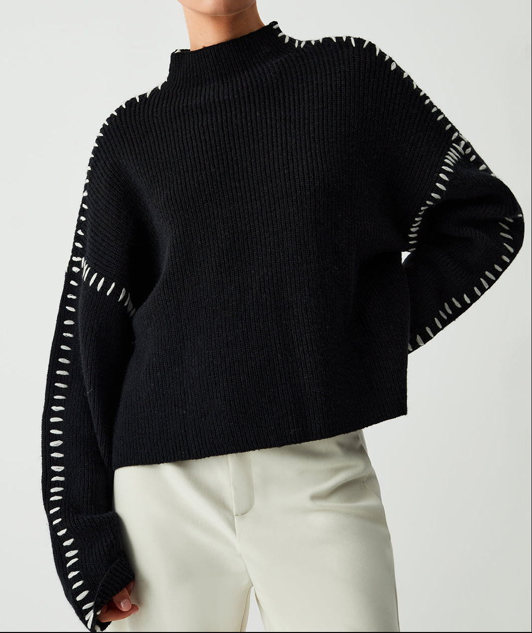 Elowyn Oversized Contrast Stitch Knit Sweater