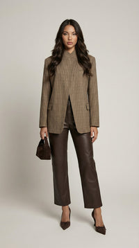 Elowyn Structured Plaid Stand Neck Blazer