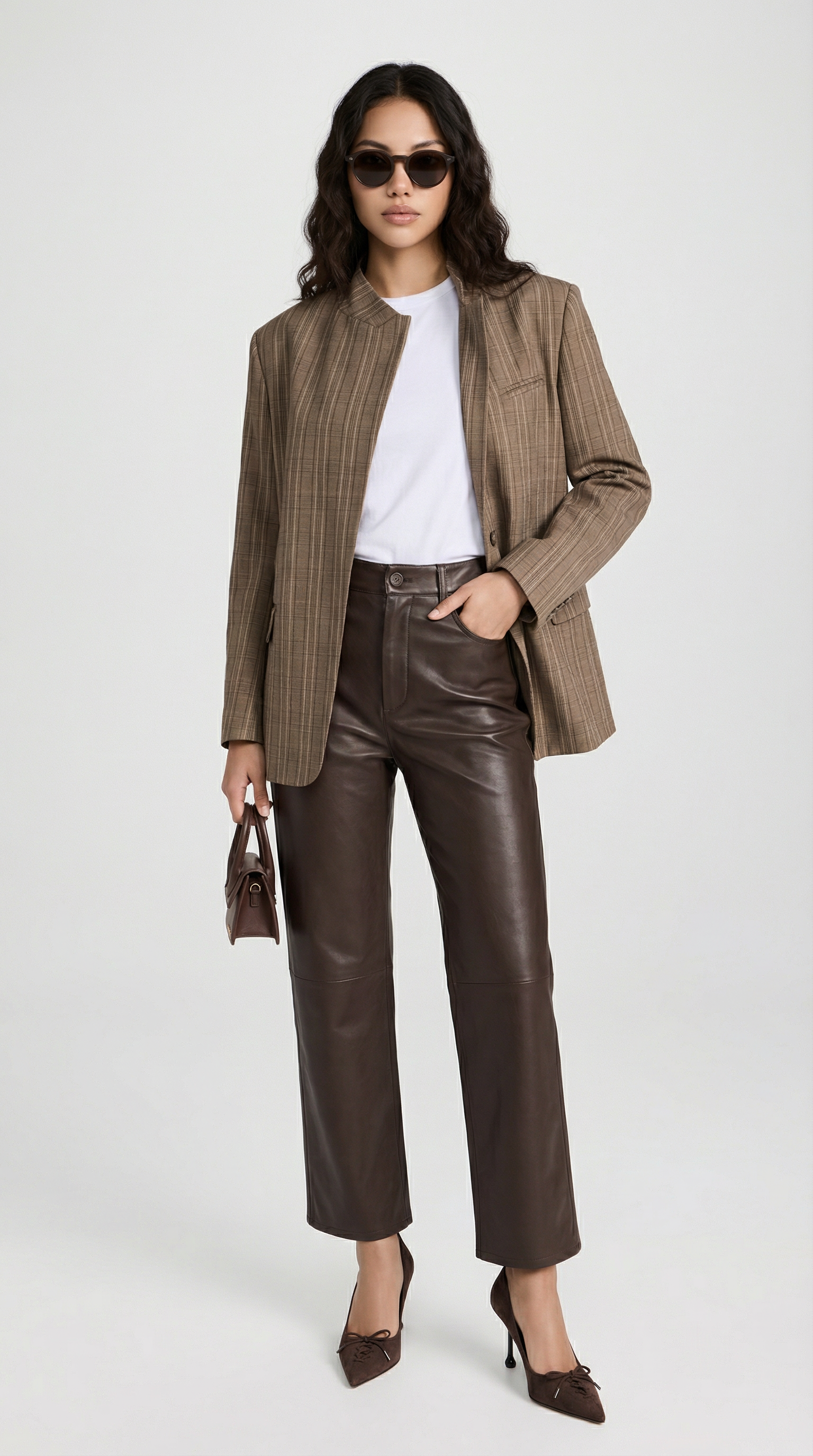 Elowyn Structured Plaid Stand Neck Blazer