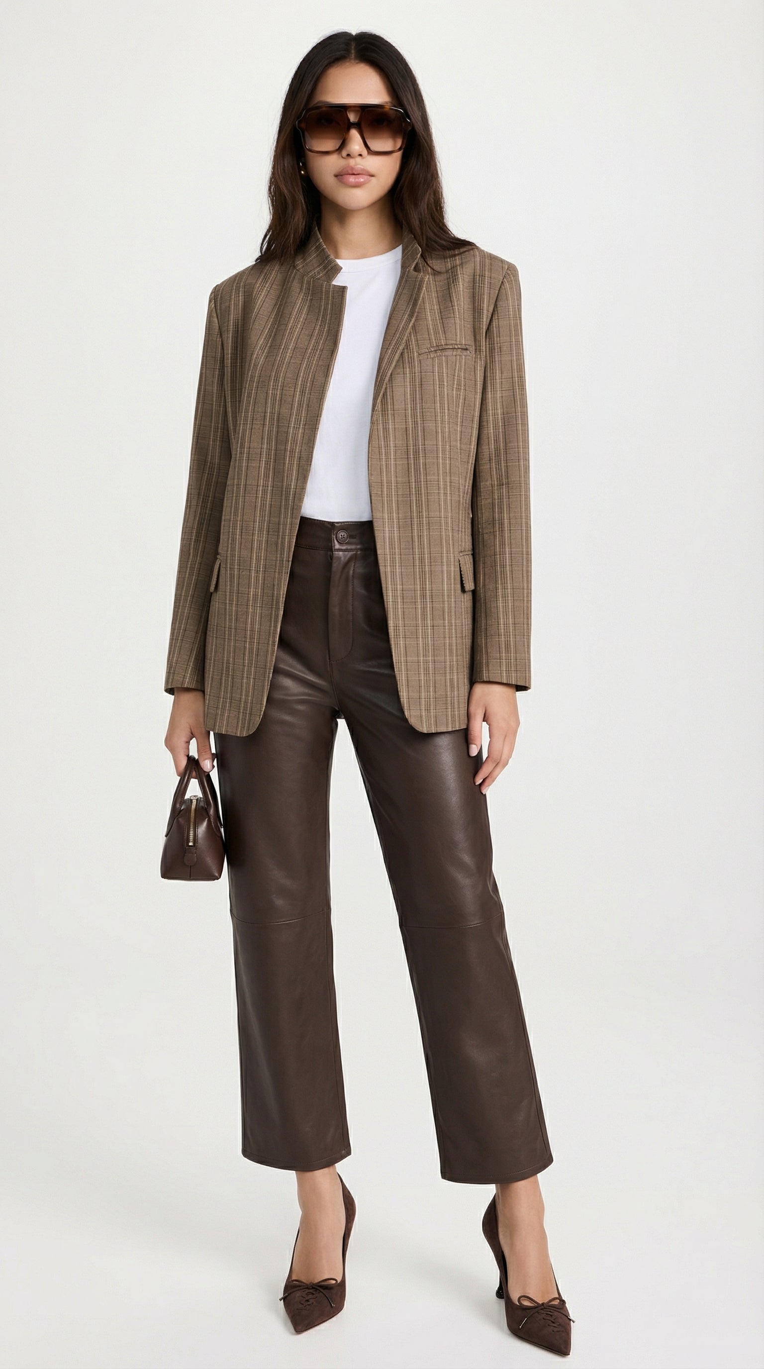 Elowyn Structured Plaid Stand Neck Blazer