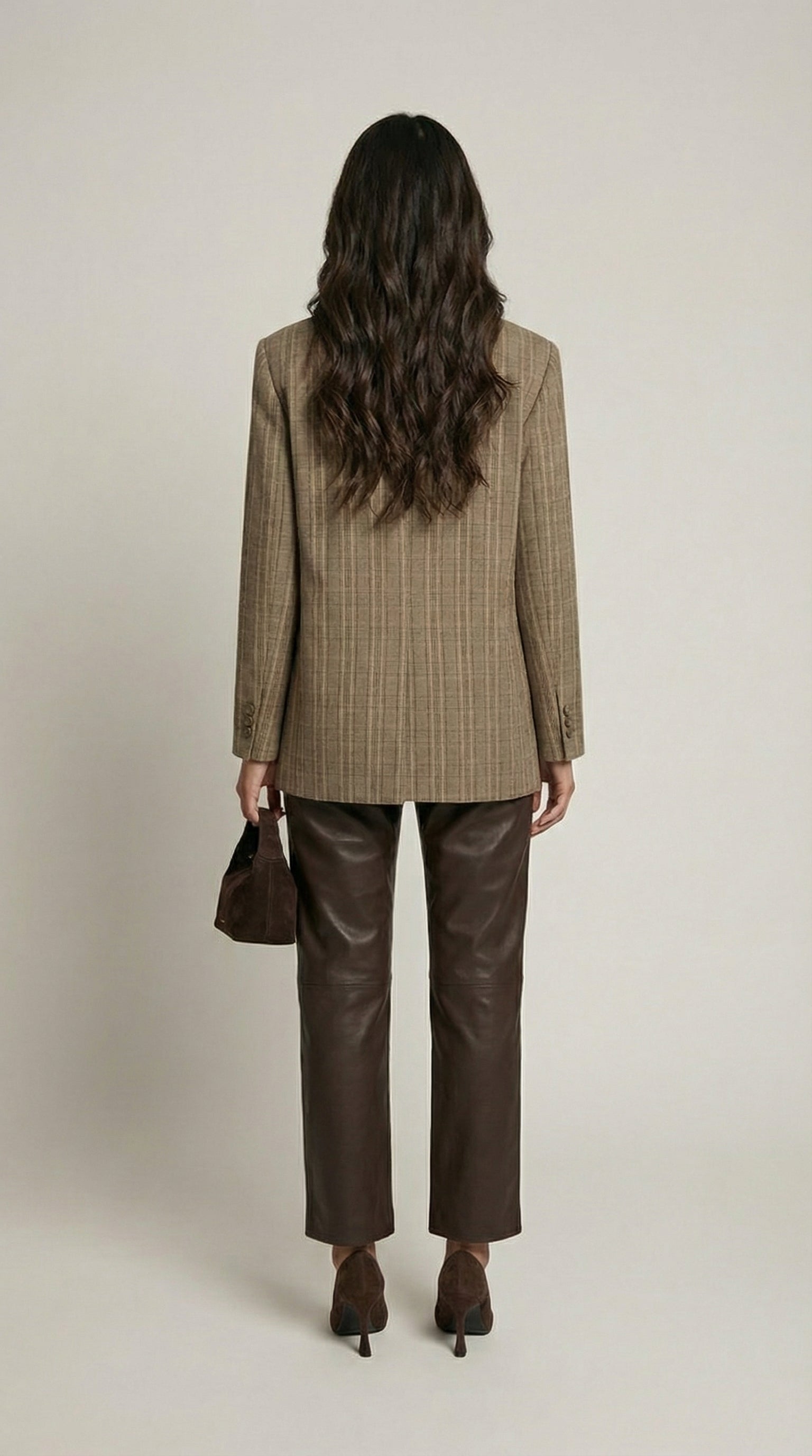 Elowyn Structured Plaid Stand Neck Blazer