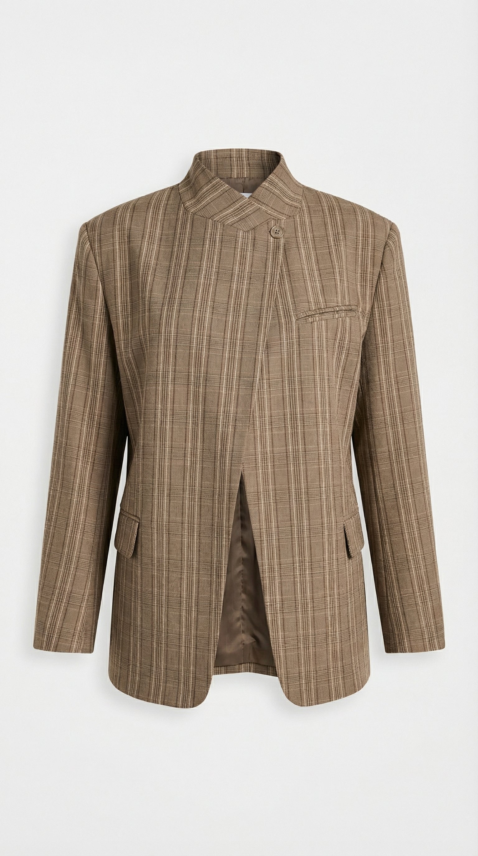 Elowyn Structured Plaid Stand Neck Blazer