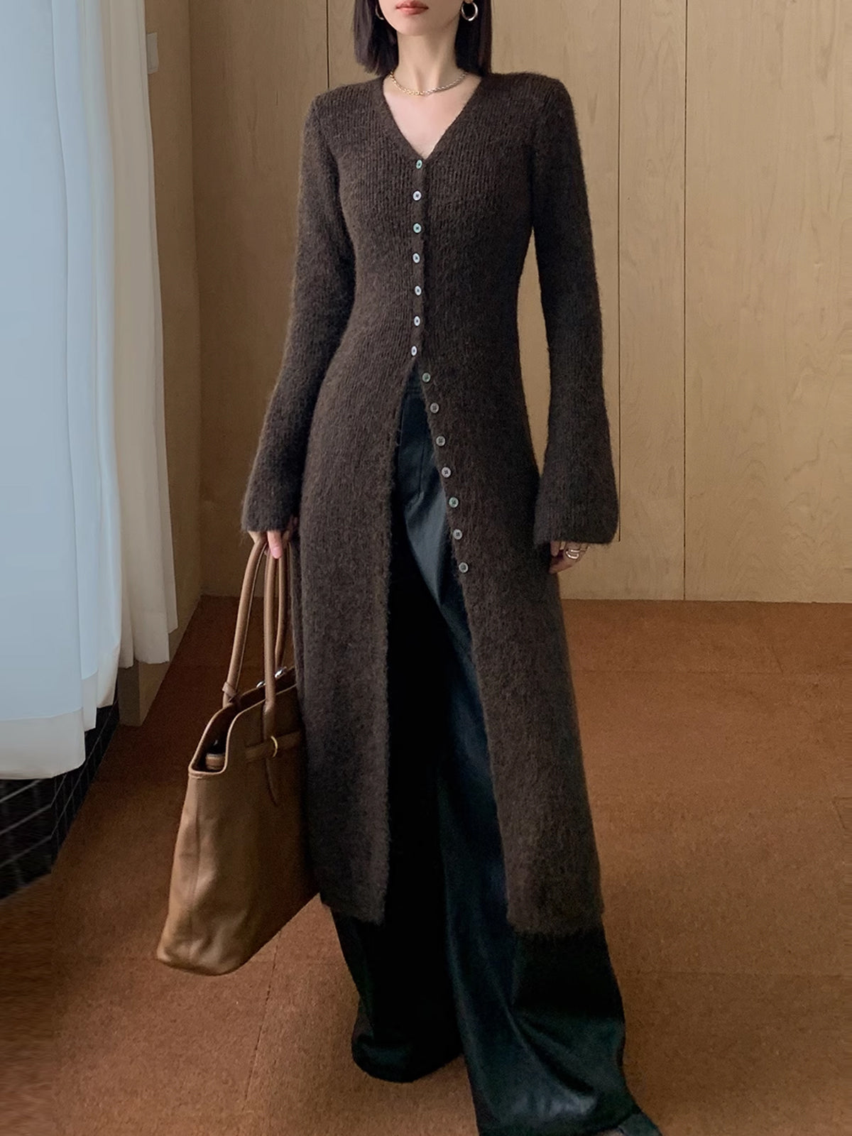 Elowyn V-Neck Button Front Knit Cardigan Dress