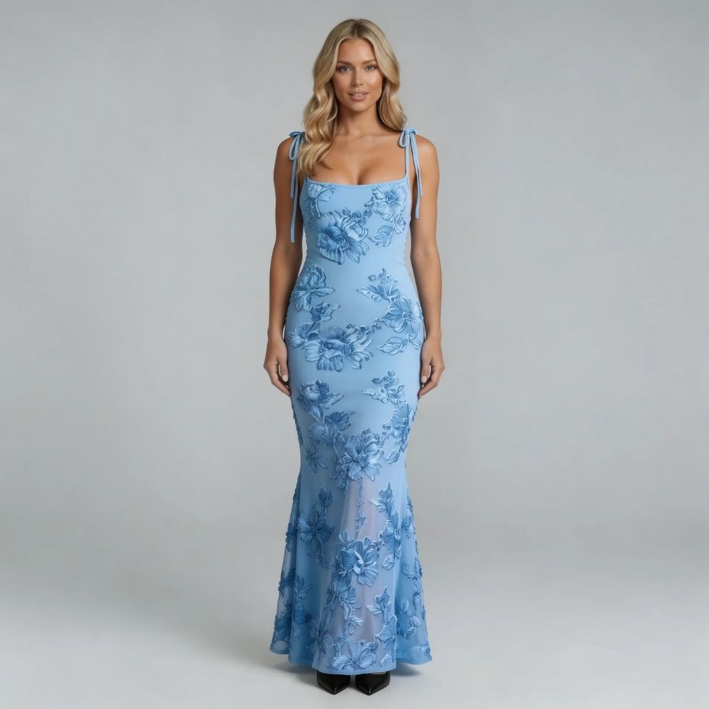 Elowyn Floral Embroidered Sleeveless Maxi Dress