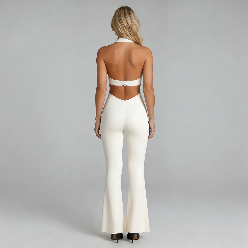 Elowyn Halter Flared Jumpsuit Wide Leg Cocktail