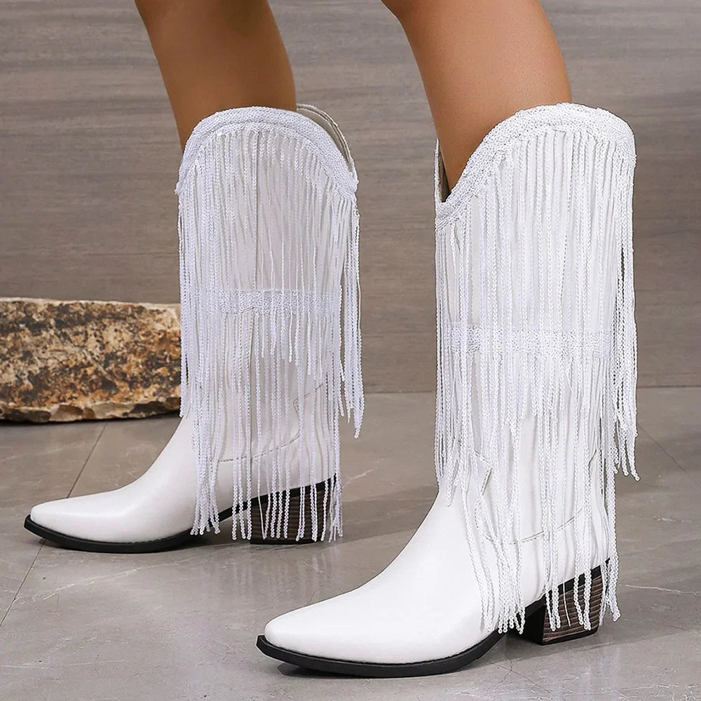 Arlette Fringe Mid-Calf Western Boots