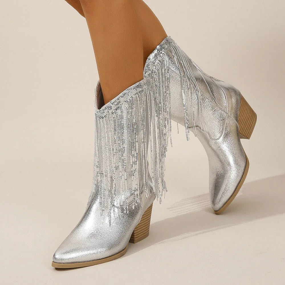 Arlette Fringe Mid-Calf Western Boots