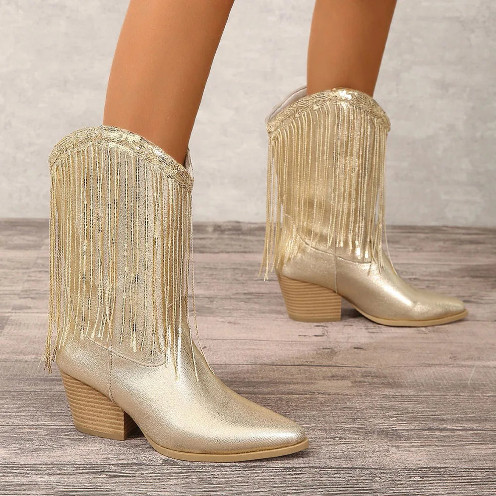 Arlette Fringe Mid-Calf Western Boots