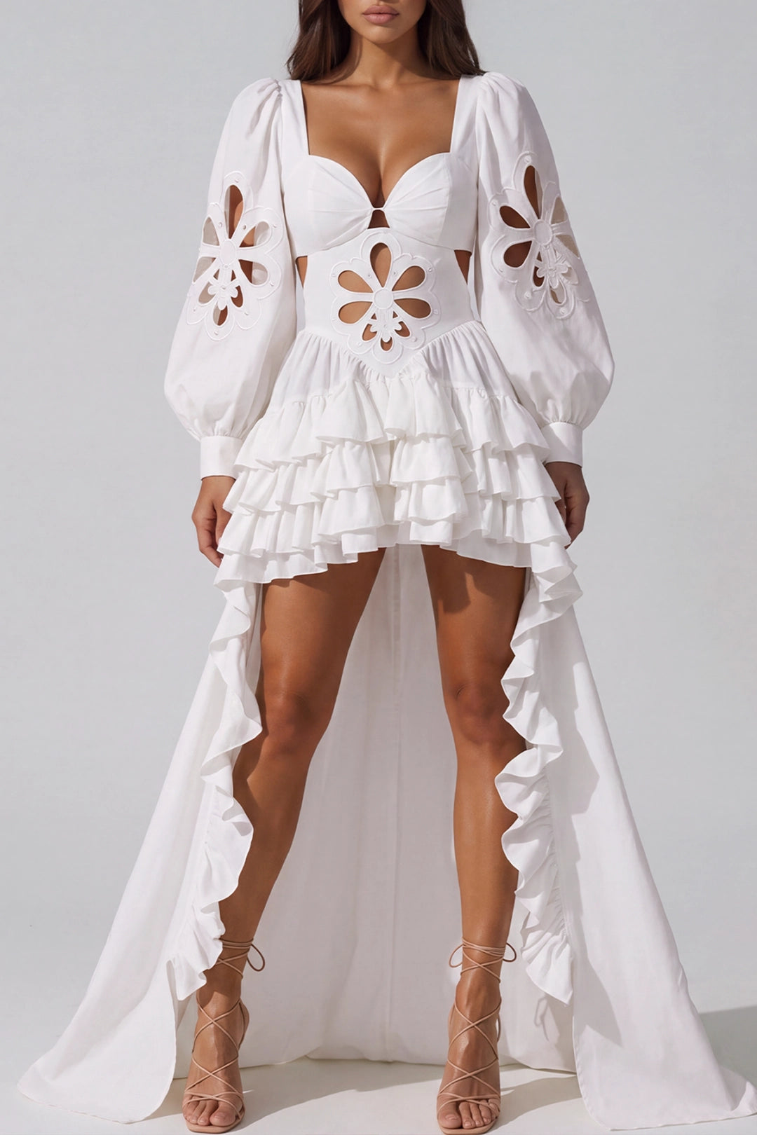 Evangeline Cut-Out Floral Cut-Out High-Low Mini Dress