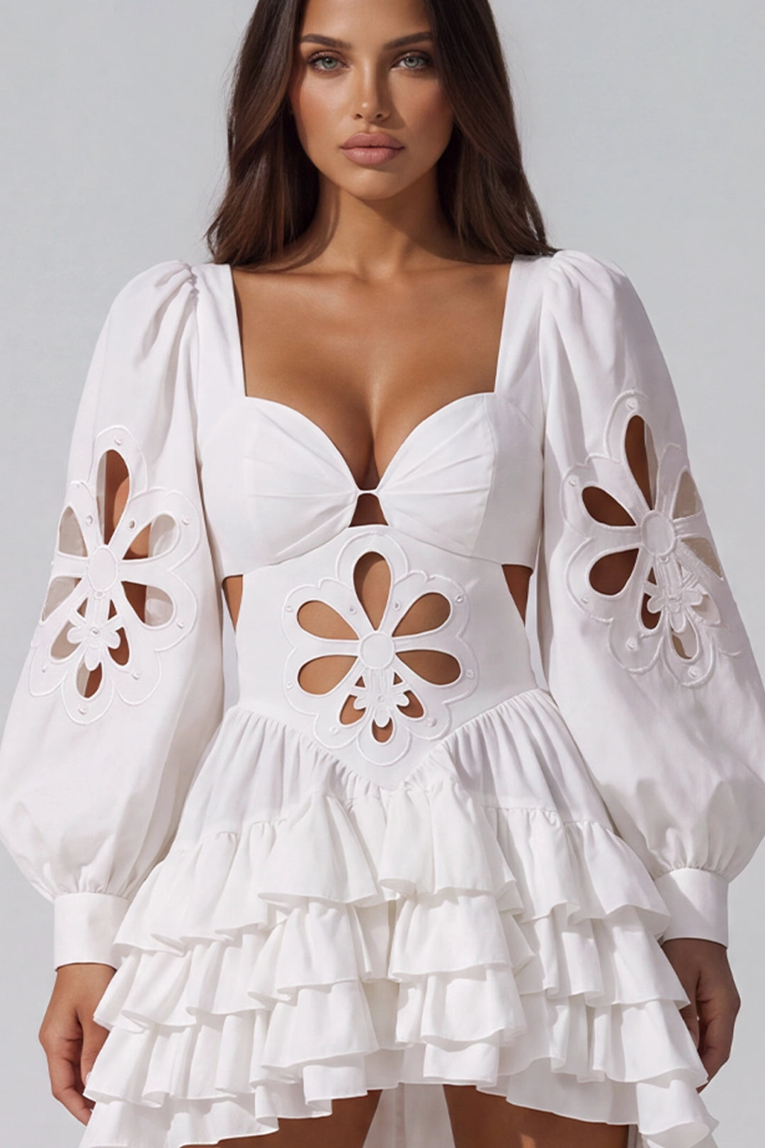 Evangeline Cut-Out Floral Cut-Out High-Low Mini Dress