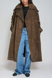 Evangeline Oversized Longline Faux Suede Trench Coat