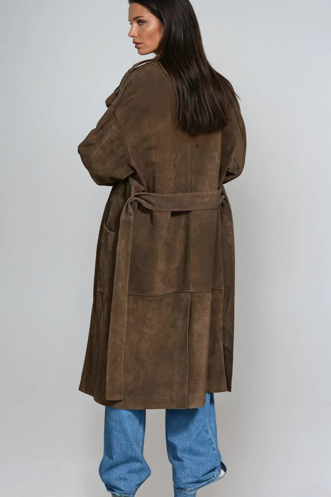 Evangeline Oversized Longline Faux Suede Trench Coat