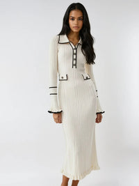 Evelisse Ribbed Ruffle Detail Midi Dress