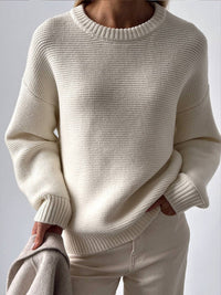 Evelyn Cream Heavyweight Textured Knit Sweater