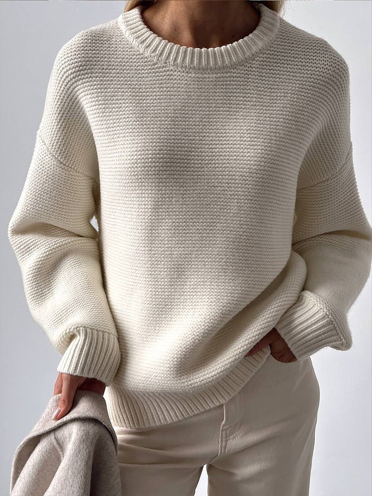 Evelyn Cream Heavyweight Textured Knit Sweater