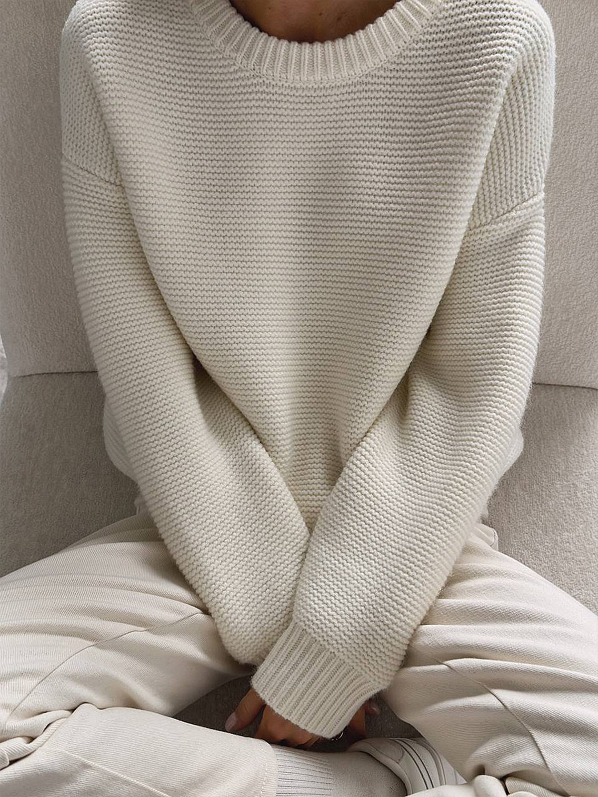 Evelyn Cream Heavyweight Textured Knit Sweater