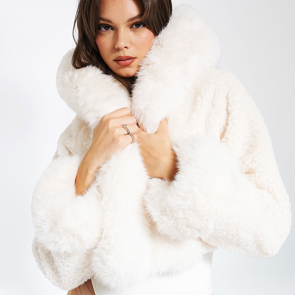 Evelyn Faux-Fur Cropped Hooded Jacket