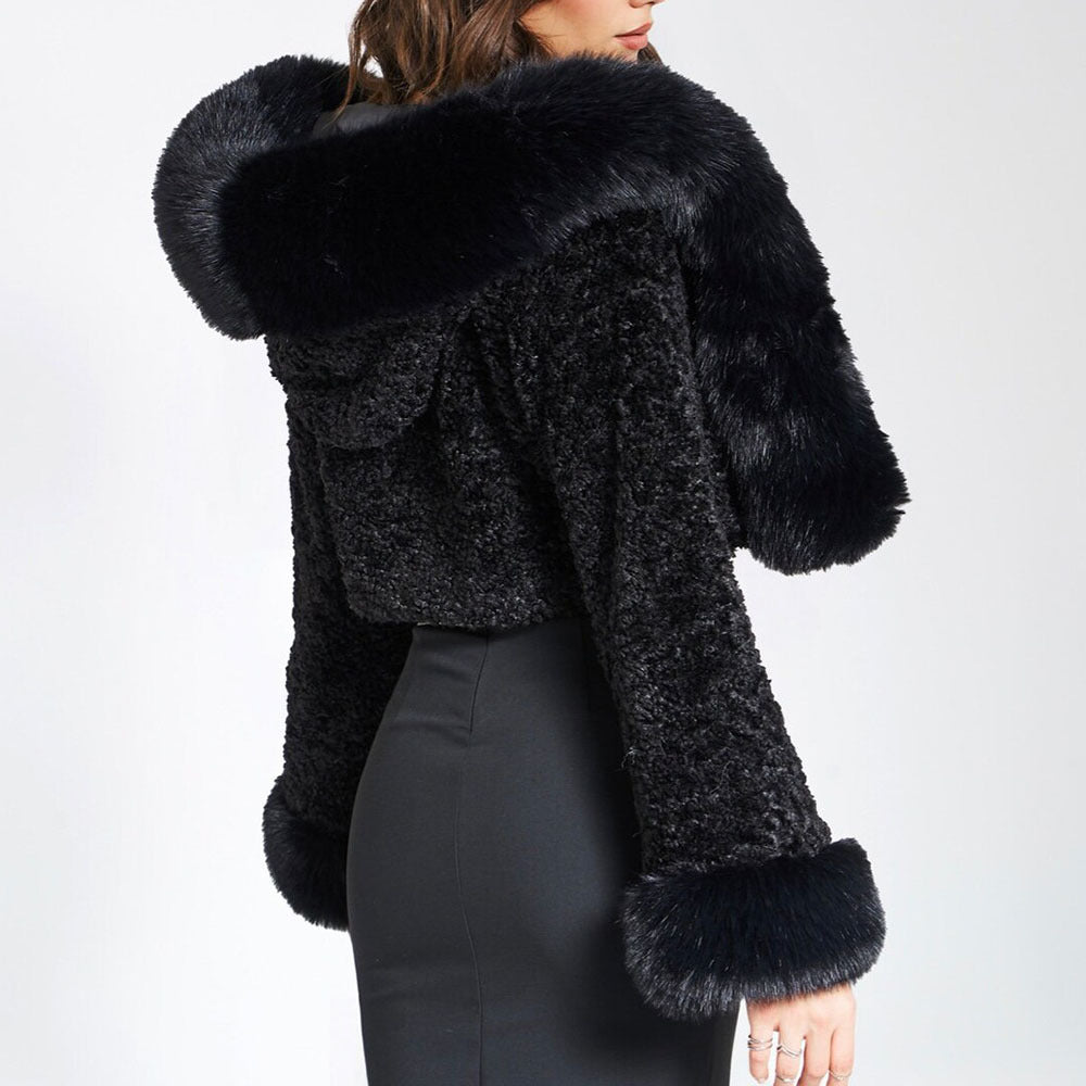 Evelyn Faux-Fur Cropped Hooded Jacket