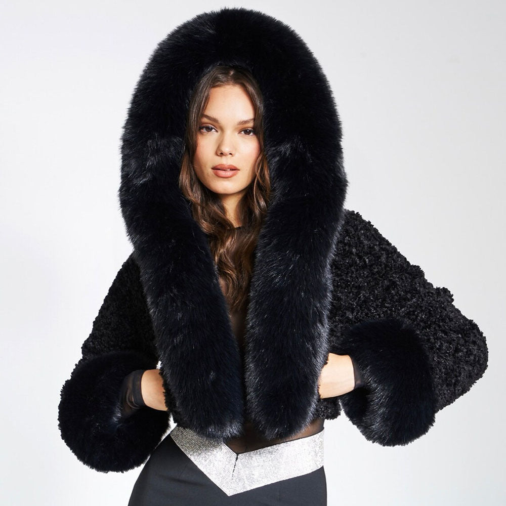 Evelyn Faux-Fur Cropped Hooded Jacket