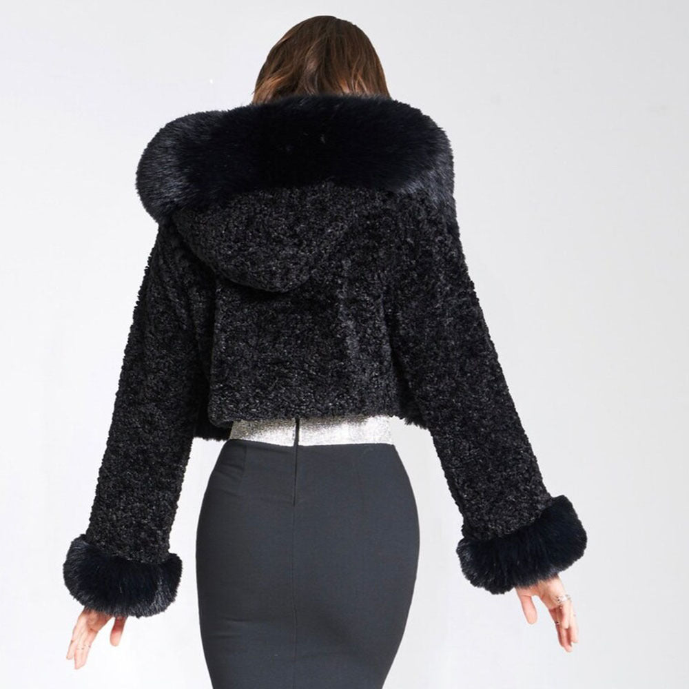 Evelyn Faux-Fur Cropped Hooded Jacket