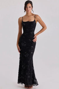 Evelyn Floral-Embroidered Corset Tulle Gown