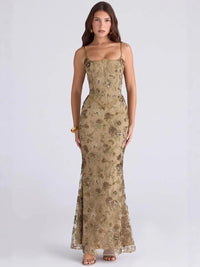 Evelyn Floral-Embroidered Corset Tulle Gown