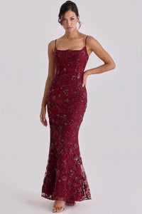 Evelyn Floral-Embroidered Corset Tulle Gown