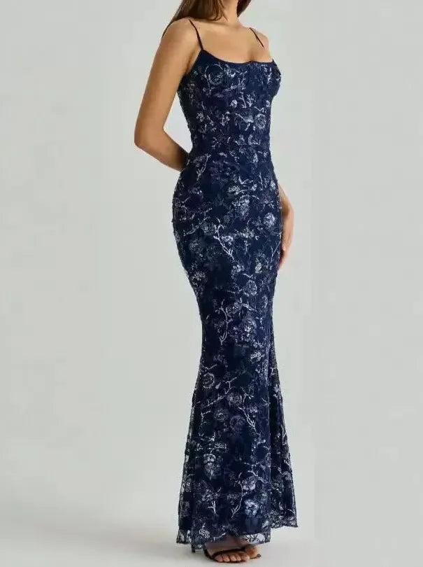 Evelyn Floral-Embroidered Corset Tulle Gown