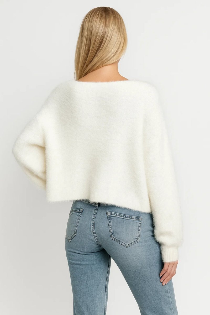 Evelyn Pearl-Trim Fluffy Knit Cardigan