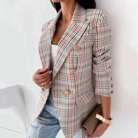 Evelyn Plaid Double-Breasted Tailored Blazer