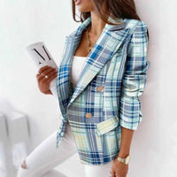 Evelyn Plaid Double-Breasted Tailored Blazer