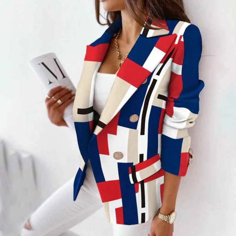 Evelyn Plaid Double-Breasted Tailored Blazer